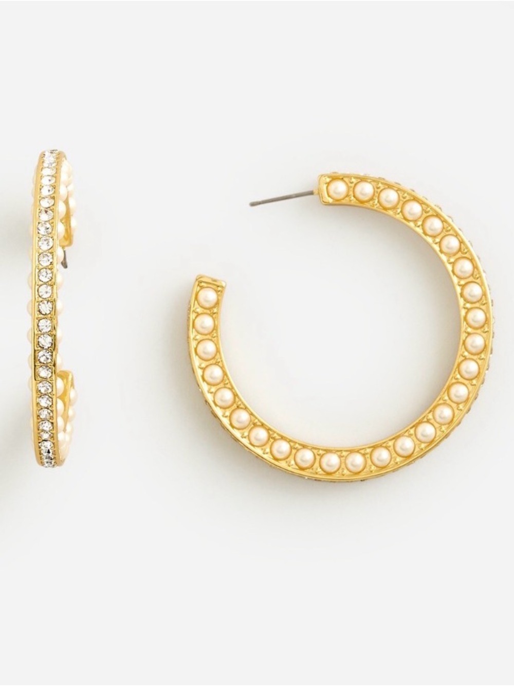 J. Crew Gold-Tone Hoop Earrings with Pearl and Crystal Diamond Accents